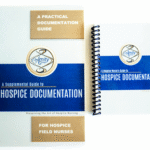 Two spiral-bound Amity hospice documentation guides, one full-size and one compact field version.
